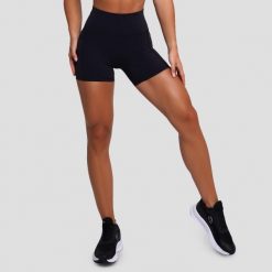 Szorty damskie fitness slim z wysoką talią czarne FIT. Czarne spodenki sportowe damskie GYMBEAM, s, bez wzorów, z elastanu, z podwyższonym stanem, do biegania. Za 85.90 zł.