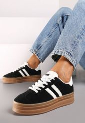 Czarne Klasyczne Sneakersy na Niewysokiej Platformie Terilee. Czarne obuwie sportowe damskie Renee, z materiału, bez zapięcia. Za 99.99 zł.