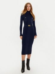 Elisabetta Franchi Sukienka dzianinowa AM-25B-46E3 Granatowy Regular Fit. Niebieskie sukienki damskie Elisabetta Franchi, bez wzorów, z dzianiny, bez ramiączek. Za 949.99 zł.