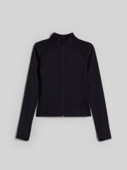 4F Bluza do jogi slim szybkoschnąca damska - czarna S. Czarne kardigany damskie 4F, l, bez wzorów, z włókna. Za 199.99 zł.