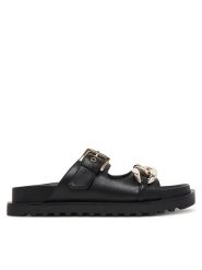 Guess Klapki FLJFT5 ELE03 Czarny. Czarne klapki damskie Guess, z aplikacjami, ze skóry, bez obcasa, bez zapięcia. Za 479.99 zł.