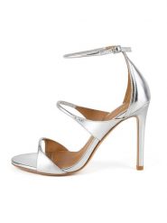 Loft37 Skórzane sandały w kolorze srebrnym rozmiar: 38. Szare sandały damskie loft37, bez wzorów, z otwartym noskiem, bez obcasa, na koturnie, bez zapięcia. Za 434.99 zł.