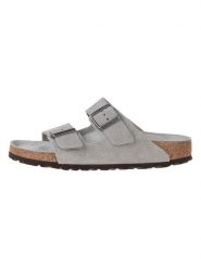 Birkenstock Skórzane klapki w kolorze szarym rozmiar: 36. Szare klapki damskie Birkenstock, bez wzorów, z otwartym noskiem, bez obcasa, bez zapięcia. Za 359.95 zł.