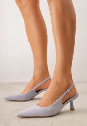 Niebieskie Czółenka z Imitacji Zamszu na Kaczuszce z Odkrytą Piętą Raeneh. Niebieskie czółenka damskie Born2be, bez wzorów, z jeansu, ze szpiczastym noskiem, bez obcasa, na szpilce. Za 109.99 zł.