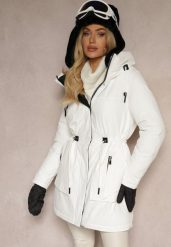 Biała Kurtka w Stylu Parki ze Ściągaczem i Kapturem Semelora. Białe kurtki damskie Renee, l, bez wzorów, z jeansu. Za 209.99 zł.