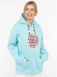Zwillingsherz Bluza "Kelly" w kolorze turkusowym rozmiar: S/M. Niebieskie bluzy damskie Zwillingsherz, m, bez wzorów, z kapturem. Za 246.53 zł.