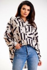 Koszula Oversize w Czarne Litery. Czarne koszule damskie Awama, uniwersalny, bez wzorów, z elastanu, bez kołnierzyka, bez ramiączek. Za 279.90 zł.