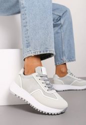 Szare Płaskie Sneakersy z Geometrycznym Motywem Erisalen. Szare obuwie sportowe damskie Born2be, z bawełny, bez zapięcia, trekkingowe. Za 109.99 zł.