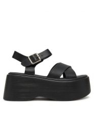 DeeZee Sandały 8791-3 Czarny. Czarne sandały damskie DeeZee, bez wzorów, z materiału, bez obcasa, na koturnie, bez zapięcia. Za 139.99 zł.