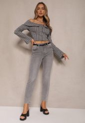 Szare Jeansy Dopasowane z Bawełny Sorika. Szare jeansy damskie Renee, bez wzorów, z bawełny. Za 109.99 zł.