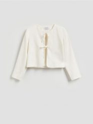 Marynarka z lnem i wiskozą - biały. Białe marynarki i żakiety damskie Reserved, l, bez wzorów, z tkaniny. Za 159.99 zł.