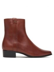 Tommy Hilfiger Botki FW0FW08980 Brązowy. Brązowe botki damskie Tommy Hilfiger, ze skóry, bez obcasa, na płaskiej podeszwie, bez zapięcia. Za 519.99 zł.