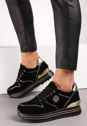 Czarne Sneakersy na Grubej Podeszwie z Wkładką ze Skóry Naturalnej Rilka. Czarne obuwie sportowe damskie Renee, z jeansu, bez zapięcia. Za 109.99 zł.