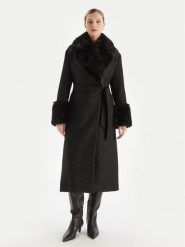 TWINSET Płaszcz zimowy 252TT2040 Czarny Regular Fit. Czarne płaszcze damskie Twinset, na zimę, bez wzorów, bez kaptura. Za 1,629.00 zł.