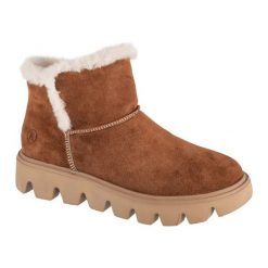 Buty Rieker Booties W2071-20 ocieplane brązowe. Brązowe botki damskie na zimę, z gumy, bez obcasa, bez zapięcia. Za 603.15 zł.