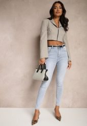 Niebieskie Jeansy o Kroju Slim High Waist Zdobione Haftem w Kształcie Serca Araniah. Niebieskie jeansy damskie Renee, z aplikacjami, z jeansu. Za 79.99 zł.