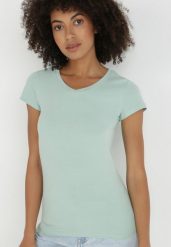 Miętowy T-shirt Nysalphia. Zielone t-shirty damskie Born2be, m, bez wzorów, z bawełny, bez kołnierzyka. Za 24.99 zł.