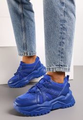 Niebieskie Sneakersy Sznurowane na Grubej Podeszwie Releta. Niebieskie obuwie sportowe damskie Renee, z dresówki, bez zapięcia. Za 59.99 zł.