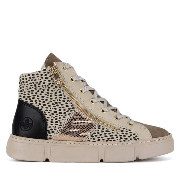 Trzewiki Rieker. Brązowe botki damskie Rieker, bez obcasa, na płaskiej podeszwie, bez zapięcia. Za 287.00 zł.