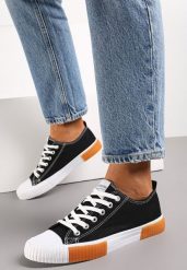 Czarne Trampki Castite. Czarne trampki damskie Born2be, z aplikacjami, z gumy, przed kostkę, bez zapięcia. Za 59.99 zł.