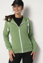 Zielona Rozpinana Bluza z Dodatkiem Bawełny Ozdobiona Troczkami Arsolina. Zielone bluzy damskie Born2be, l, bez wzorów, z bawełny, bez kaptura. Za 89.99 zł.