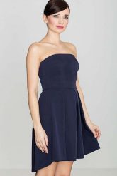 Elegancka Granatowa Gorsetowa Sukienka z Dłuższym Tyłem. Czerwone sukienki damskie Katrus, bez wzorów, z materiału, eleganckie, bez ramiączek. Za 219.00 zł.
