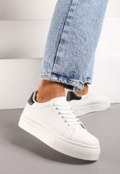 Biało-Czarne Sneakersy na Grubej Podeszwie przed Kostkę Ramnutia. Białe obuwie sportowe damskie Born2be, z jeansu, przed kostkę, bez zapięcia. Za 39.99 zł.