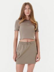 Guess T-Shirt V5YP08 K8RT2 Khaki Slim Fit. Brązowe t-shirty damskie Guess, xl, z aplikacjami, z wiskozy, bez kołnierzyka. Za 119.99 zł.