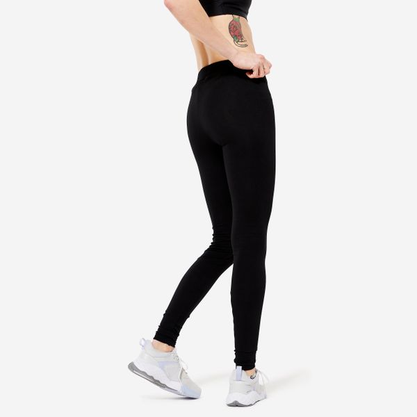 Legginsy fitness damskie Domyos slim. Czarne legginsy damskie DOMYOS, s, bez wzorów, z bawełny. Za 49.99 zł.