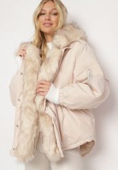 Beżowa Kurtka Parka Oversize z Futerkiem Mitto. Brązowe kurtki damskie Born2be, na zimę, l, bez wzorów, bez kaptura. Za 389.99 zł.