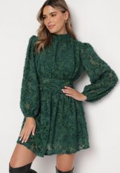 Zielona Rozkloszowana Sukienka Koronkowa Mini Alatalo. Zielone sukienki damskie Born2be, bez wzorów, z koronki, bez ramiączek. W wyprzedaży za 135.99 zł.