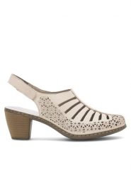 Rieker Półbuty 40959-60 Beżowy. Brązowe półbuty damskie Rieker, bez wzorów, ze skóry, bez obcasa, na obcasie, bez zapięcia. Za 299.99 zł.