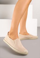 Beżowe Espadryle ze Zdobieniami z Plecionki i Elastycznymi Wstawkami Nitaziela. Brązowe espadryle damskie Renee, z aplikacjami, z jeansu, bez obcasa. Za 49.99 zł.