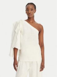 Eleh Bluzka SS260317 Biały Regular Fit. Białe bluzki damskie Eleh, bez wzorów, ze lnu, bez kołnierzyka, bez ramiączek. Za 756.99 zł.