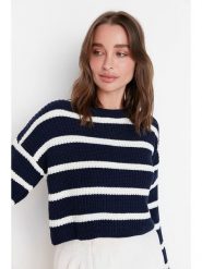 Trendyol Sweter w kolorze granatowo-białym rozmiar: L. Białe swetry klasyczne damskie Trendyol, l, ze splotem, bez kołnierzyka. Za 65.99 zł.