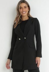 Czarna Marynarka Taliowana Dwurzędowa Swed. Czarne marynarki i żakiety damskie Born2be, m, bez wzorów, eleganckie. Za 159.99 zł.