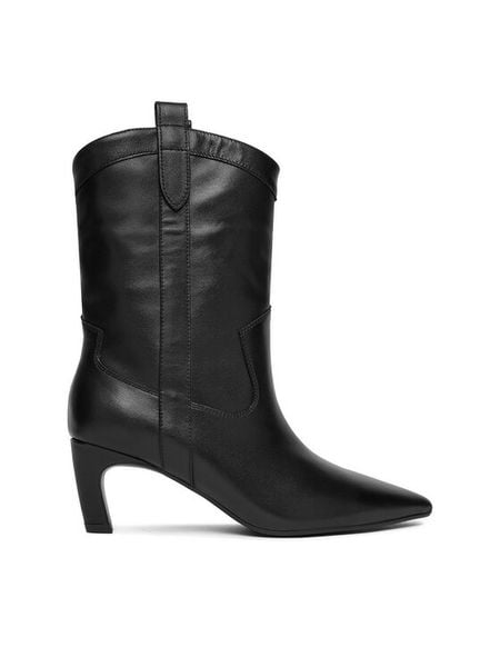 Gino Rossi Botki `EO-DIMA-2546-0714-1R Czarny. Czarne botki damskie Gino Rossi, ze skóry, bez obcasa, na słupku, bez zapięcia. Za 299.99 zł.