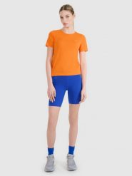 4F Legginsy kolarki do biegania szybkoschnące damskie - niebieskie XS. Niebieskie legginsy damskie 4F, s, bez wzorów, z dzianiny. W wyprzedaży za 99.99 zł.