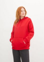 Bluza z kapturem oversize z mieszanki bawełny. Czerwone bluzy damskie bonprix, bez wzorów, z bawełny, z kapturem. Za 84.99 zł.