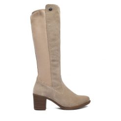 Kozaki Rieker. Szare kozaki damskie Rieker, bez obcasa, na słupku, bez zapięcia. Za 459.99 zł.