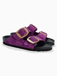 BACKSUN Skórzane klapki "Londrina" w kolorze fioletowym rozmiar: 41. Różowe klapki damskie Backsun, bez wzorów, ze skóry, z otwartym noskiem, bez obcasa, bez zapięcia. Za 130.99 zł.