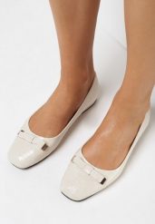 Beżowe Balerinki Achedeia. Brązowe balerinki damskie Born2be, z aplikacjami, ze skóry. Za 54.99 zł.