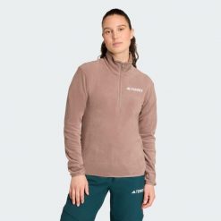 Bluza polarowa Multi Essentials 1/2 Zip. Brązowe bluzy damskie Adidas, xs, bez wzorów, z materiału, bez kaptura. Za 179.00 zł.
