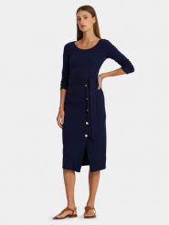 Lauren Ralph Lauren Sukienka dzianinowa 250889290003 Granatowy Slim Fit. Niebieskie sukienki damskie Lauren Ralph Lauren, bez wzorów, z bawełny, bez ramiączek. Za 629.99 zł.