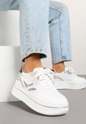 Białe Sneakersy na Platformie Ozdobione Gwiazdą Norlevi. Białe obuwie sportowe damskie Renee, bez zapięcia. Za 79.99 zł.