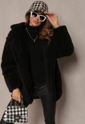 Czarna Futerkowa Kurtka Teddy z Kapturem z Wsuwanymi Kieszeniami Gerovia. Czarne kurtki damskie Renee, l, bez wzorów, z jeansu, z kapturem. Za 239.99 zł.