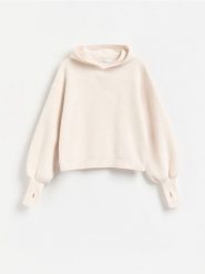Bluza z kapturem - złamana biel. Bluzy damskie Reserved, l, bez wzorów, z dzianiny, z kapturem. Za 139.99 zł.