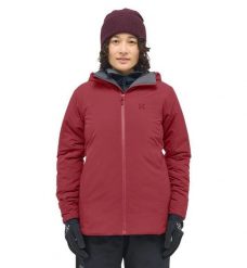 HAGLOFS Kurtka ocieplana damska Mimic Alert Hood Women carmine red-S. Zielone kurtki damskie Haglöfs, s, bez wzorów, z elastanu, z kapturem. Za 842.10 zł.