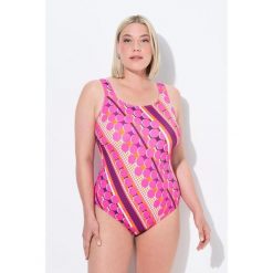 Damski Strój kąpielowy kropki bez miękkich miseczek okrągły dekolt. Czerwone stroje jednoczęściowe Ulla Popken, bez wzorów, z elastanu. Za 195.99 zł.
