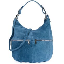 Shopperka skórzana VERA PELLA K51 niebieska. Niebieskie torebki klasyczne damskie z materiału, na ramię, zamszowe, bez dodatków. Za 181.40 zł.